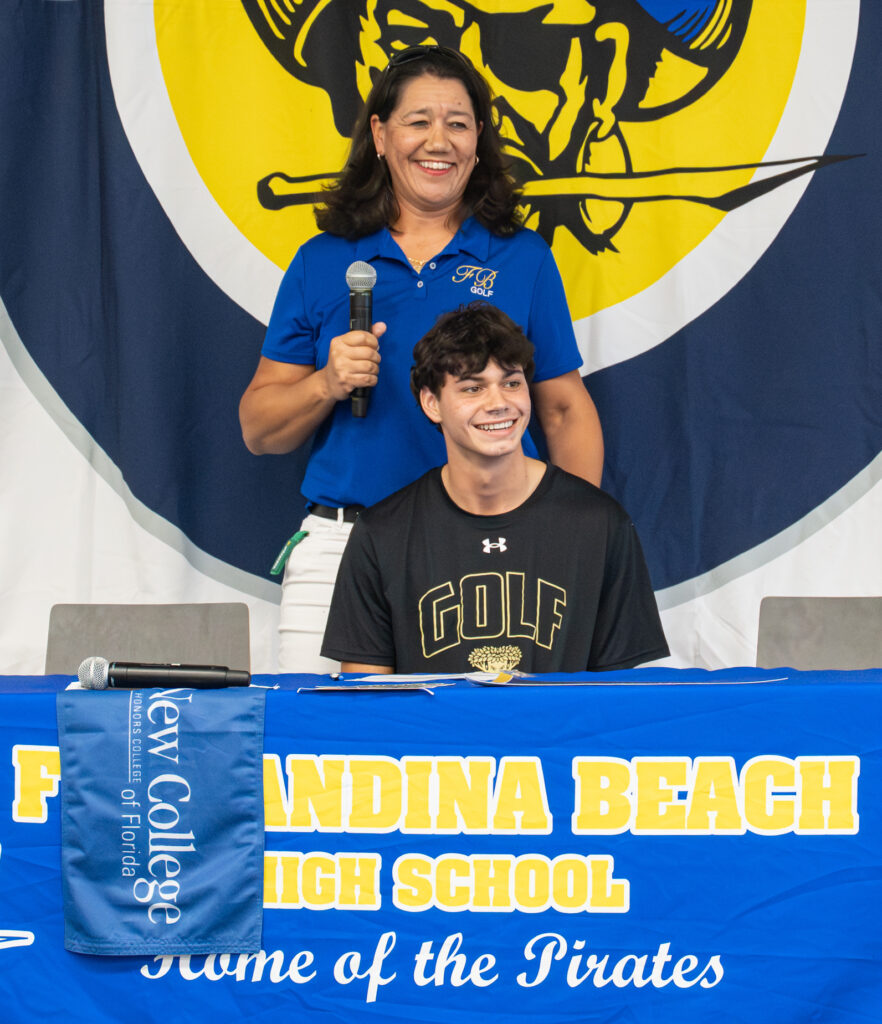 Fernandina Beach High School head golf coach Christina Steffen with her signee, nephew Brady Steffen. Photo by Penny Glackin/Special to Nassau NewsLine