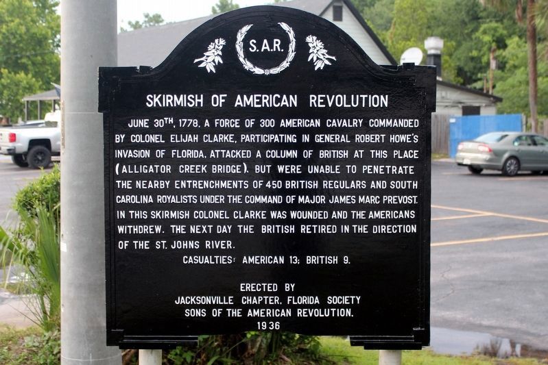 Public invited to commemoration of Battle of Alligator Creek Bridge in Callahan Historical marker commemorating the Battle of Alligator Creek Bridge. Photo courtesy Sons of the American Revolution, Jacksonville Chapter