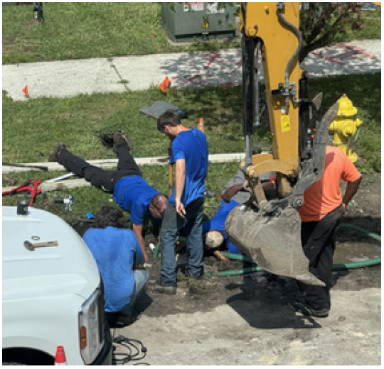 PR heat workers Utilities staff has been working long, hot hours to ensure the Ash Street stormwater project is completed as soon as possible. Photo courtesy City of Fernandina Beach