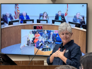 Nassau commissioners adopt tentative budget with library closures, nonprofit cuts, as residents pack meeting to object Nancy Bowyer, president of the Friends of the Yulee Library, addresses the Nassau County Board of County Commissioners during the Sept. 14 budget hearing. Photo by Tracy McCormick-Dishman/Nassau NewsLine