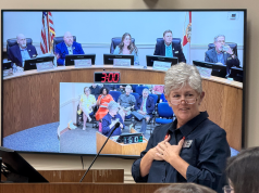 Nassau commissioners adopt tentative budget with library closures, nonprofit cuts, as residents pack meeting to object Nancy Bowyer, president of the Friends of the Yulee Library, addresses the Nassau County Board of County Commissioners during the Sept. 14 budget hearing. Photo by Tracy McCormick-Dishman/Nassau NewsLine